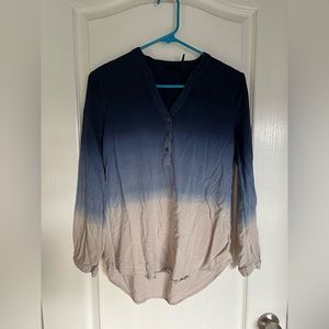 Long Sleeve Blouse with Ombre Blue to Tan